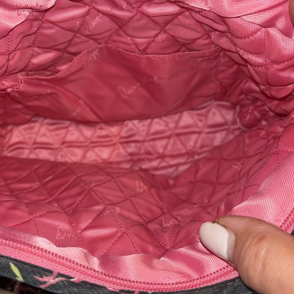 DONNA SHARP FLAMINGO NAVY BLUE AND PINK CANVAS TOTE/SHOULDER BAG ZIPPER CLOSURE - Picture 6 of 11